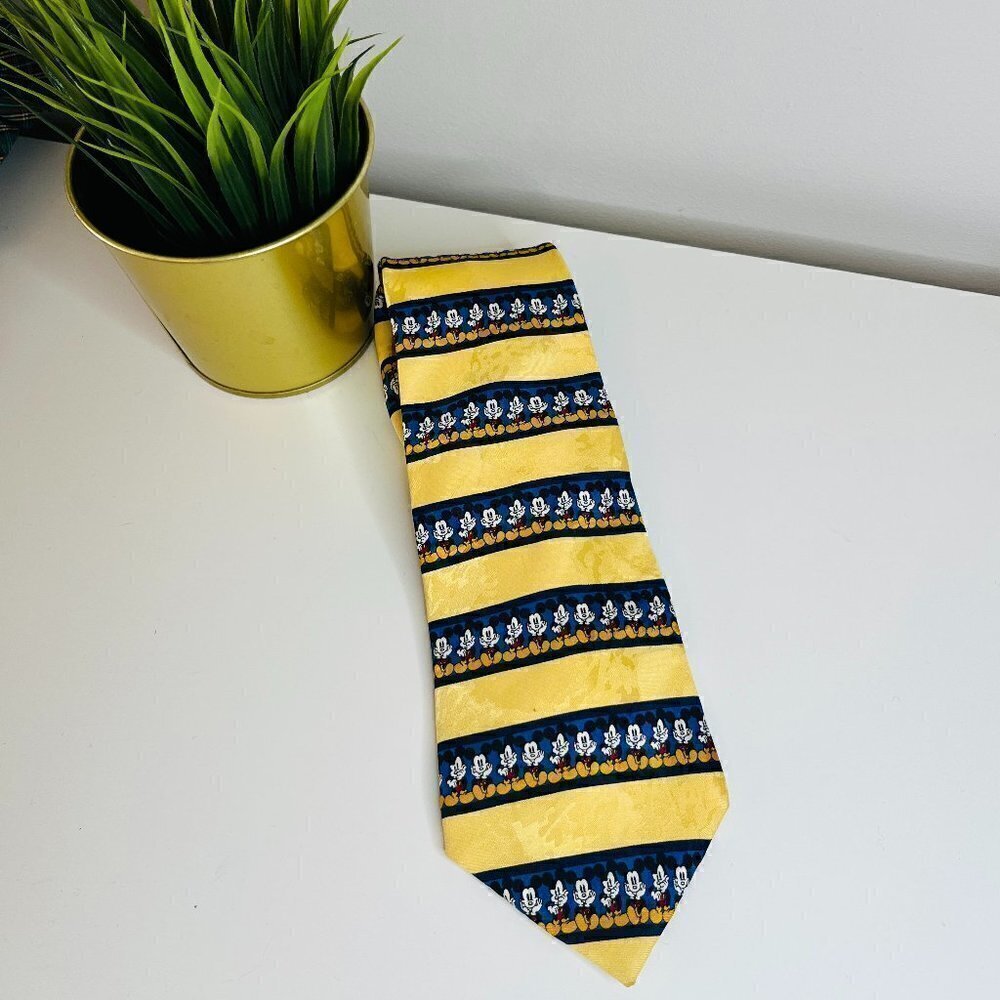 Vintage Disney Store Mickey Mouse Men's Neck Tie Yellow and Navy Blue